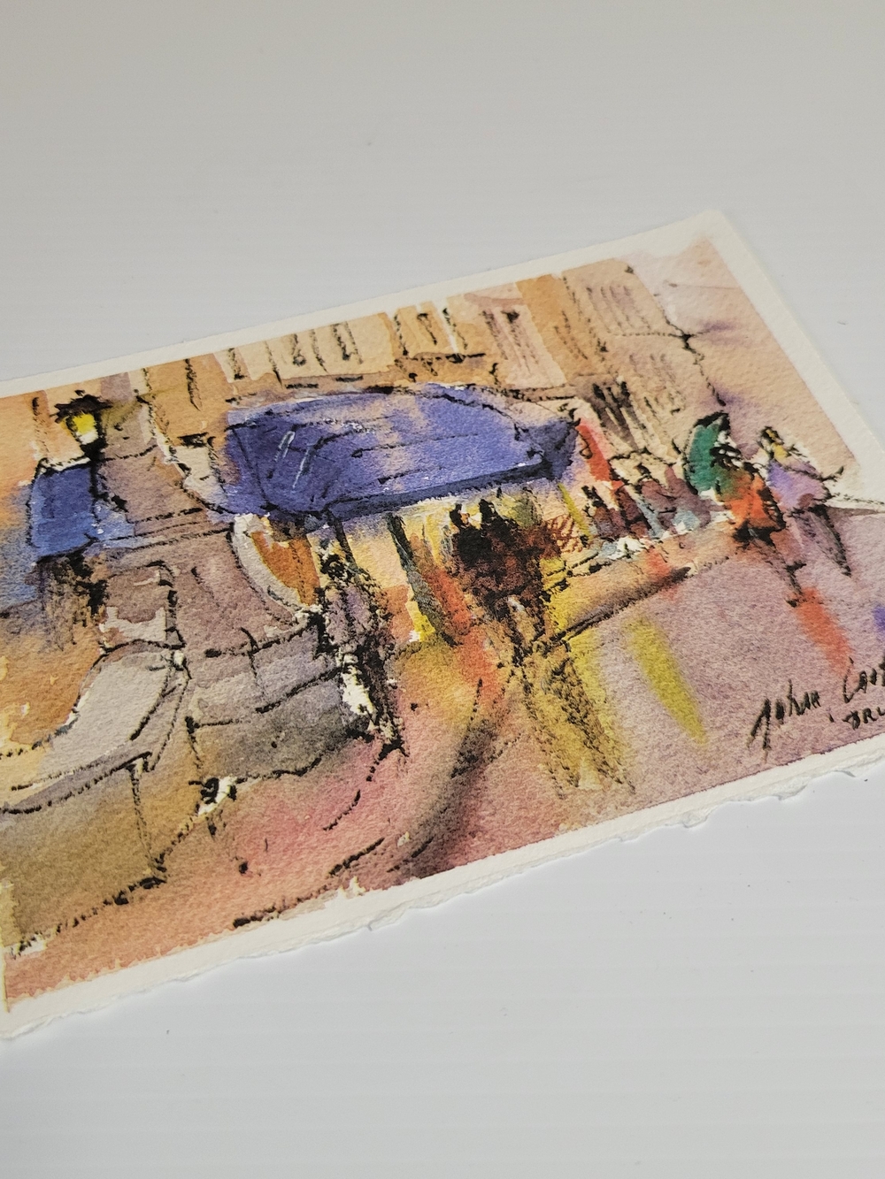 Vintage John Costin 1987 Watercolor Painting ‘Bruges’ Street Scene Original Art
